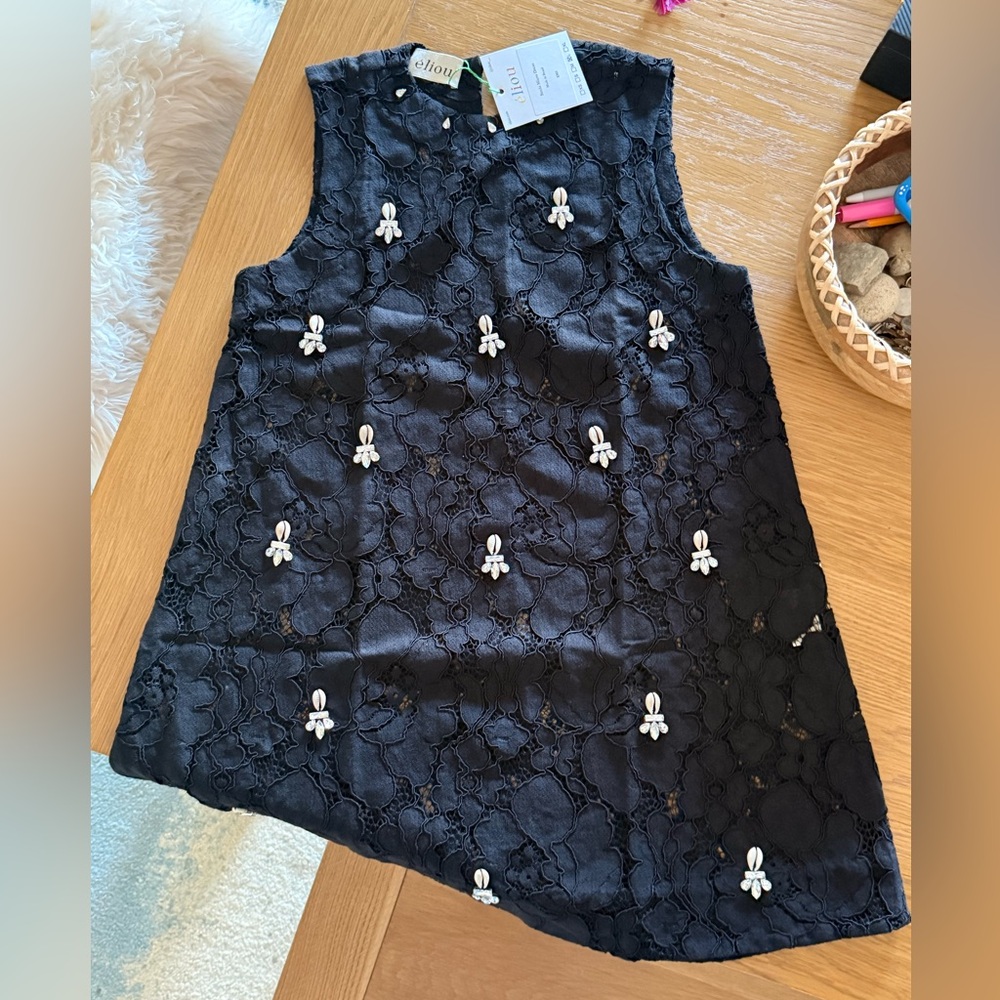 Eliou Stella Micro Dress with White Gem and Shell Embellishments